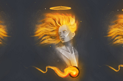 Golden heart of stone 2dart angel art artwork design digital digital paint fire girl gold golden graphic design gray illustration
