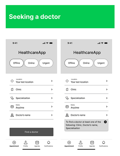 Medical app seeking a doctor prototypes