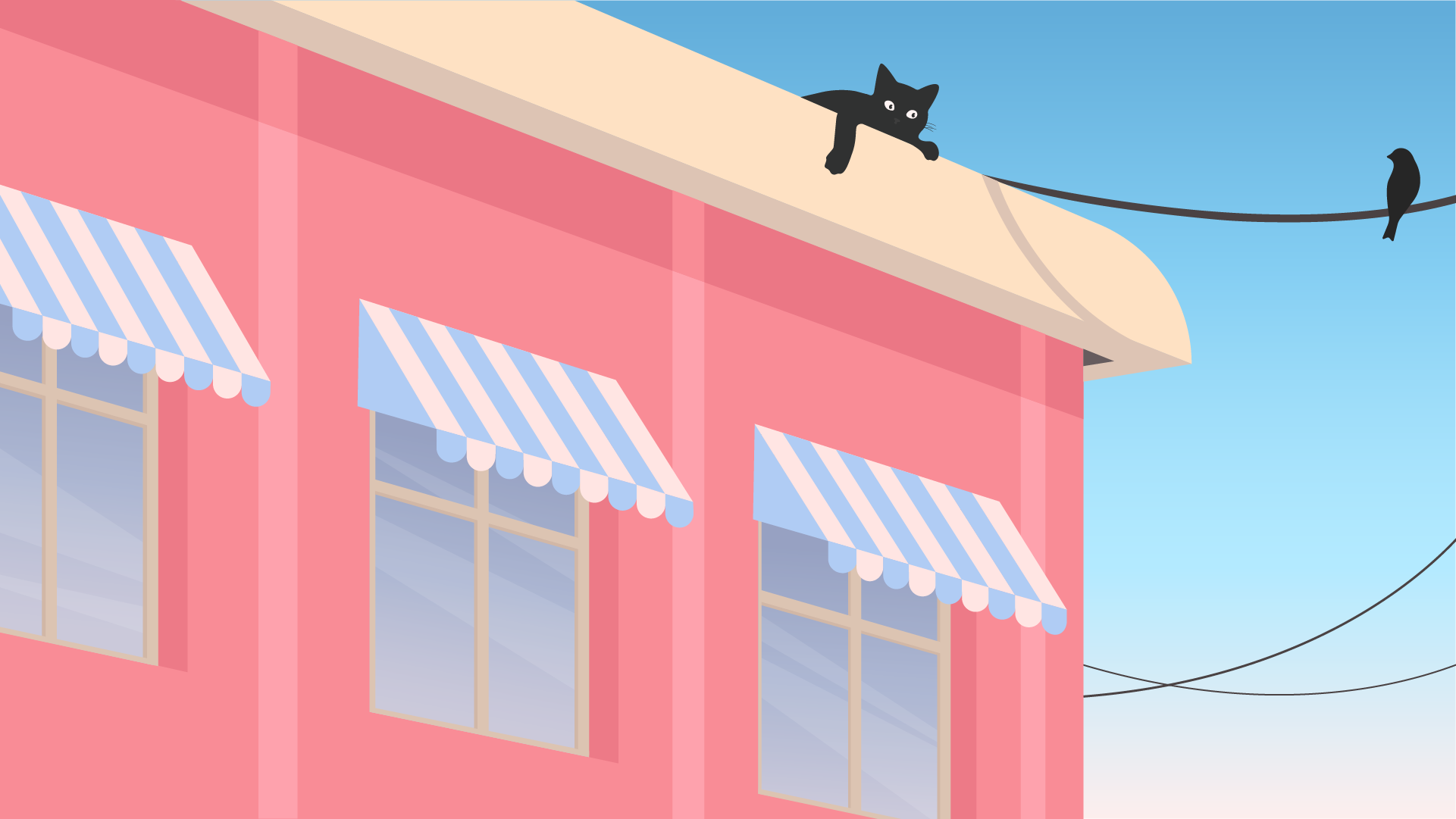 Hunter cat 2d adobeillustrator bird building cat character colors design house illustration illustrator pink vector