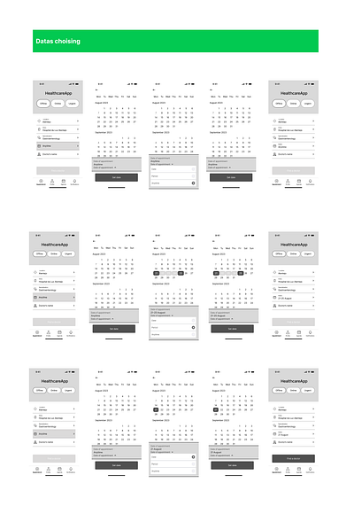 Medical app, datas choosing prototypes