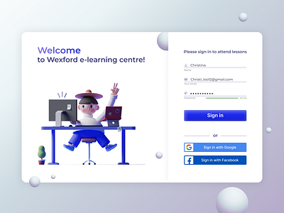 Sign-in page for e-learning platform 3d ilustration app for kids e lerning sign in with ui uxui web design