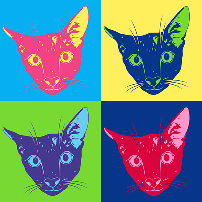 A vector cat with different colors in a pop art style icon