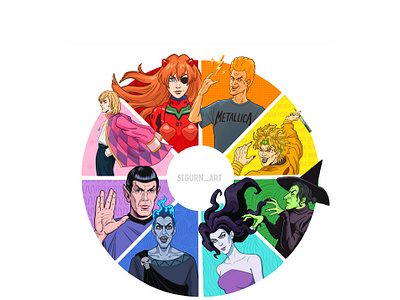 Color Wheel Challenge asuka beavis character colorwheel colorwheelchallenge dio eris hades howl illustration portrait spock witch