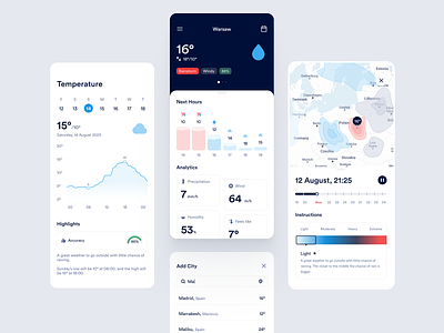 Weather Forecast Mobile App app bar chart calendar clean dashboard data everyway forecast ios line chart list map mobile navigation search statistic stats ui ux weather