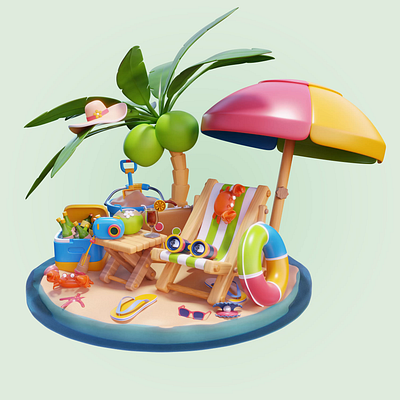 Beach Holiday 3d 3d icon 3dart animation branding design graphic design illustration ui