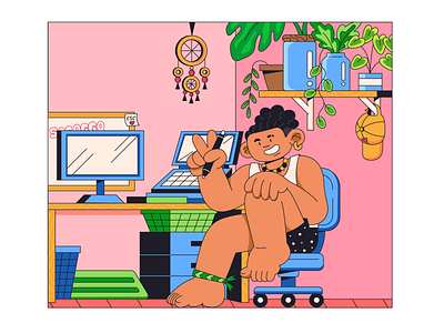 Me in my place cartoon character characterdesign colorful computer desk dribbble flat flat design illustration illustrator new office room vector workspace