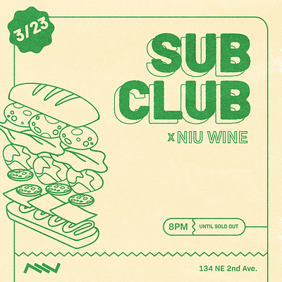 SUB CLUB X NIU WINE | VOL. 1&2 flyer flyer design illustrator miami pop up flyer procreate