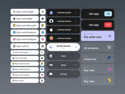 Buttons, Social buttons, Button components button components buttons dashboard ui kit design system