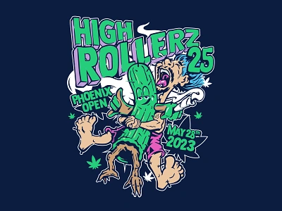 High Rollers 25 420 bjj cactus grappling illustration jiu jitsu typography weed