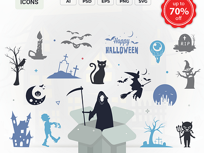 Halloween Spooky Glyph Vector Icons design graphic design graphics readytouse vector