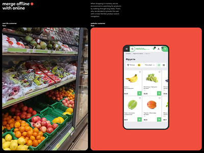Novus Online animation ecommerce experience food fruits horizontal market mobile motion graphics offline orange product scroll ui ukraine walk we web website