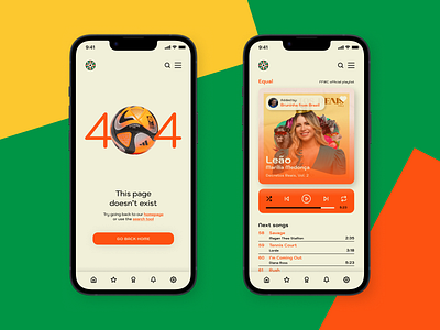 FFWC page 404 and music player 404 mobile music player soccer sports ui web world cup