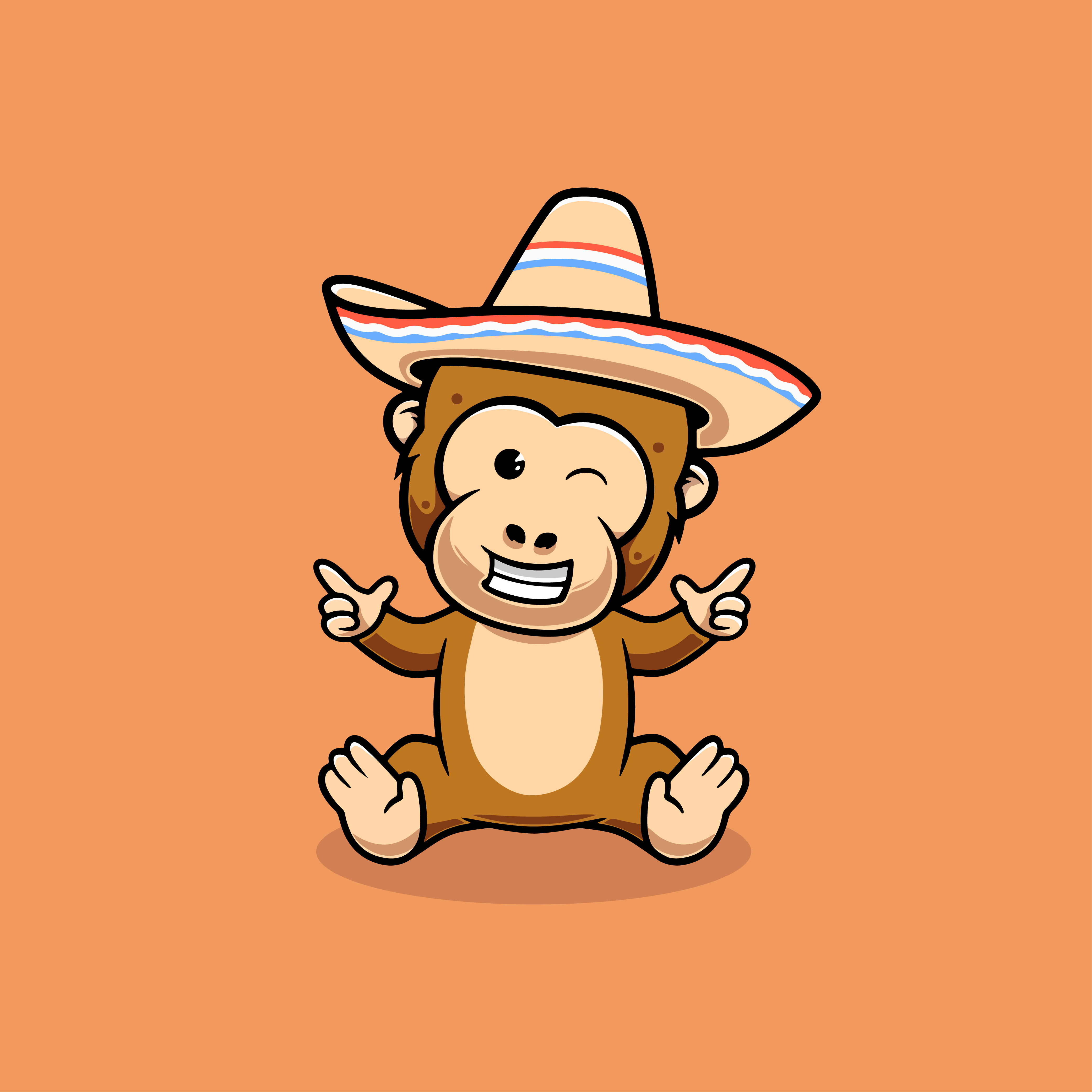 Cute monkey with Mexican hat illustration heritage