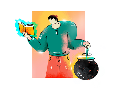 Potion Making book character craft halloween illustration magic person potion procreate reading texture