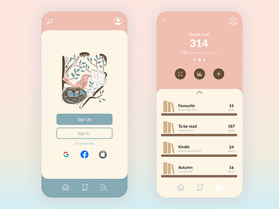 Book lovers Mobile App application art beautiful interface book nerd booklovers app books chart colour palette data visualisation goodreads mobile app product design soothing statistics storygraph ui ux