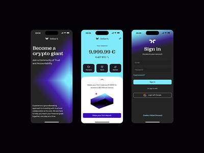 TetherX — Crypto wallet app banking branding clean crypto finance fintech grid ios layout mobile product design typography ui ux visual identity web design