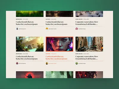 Blog Card Components - Website Design UI article page beautiful blog page blog website ui content elegant hover luxurious marketing orange product design serif font type uxui design website design