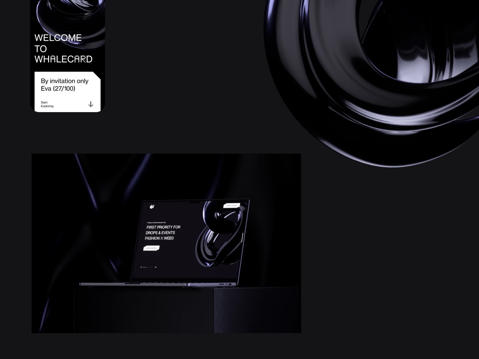 Whalecard at a glance 3d animation branding card credit credit card crypto dark design fluid liquid logo mastercard motion platinum premium visa web design web3 website