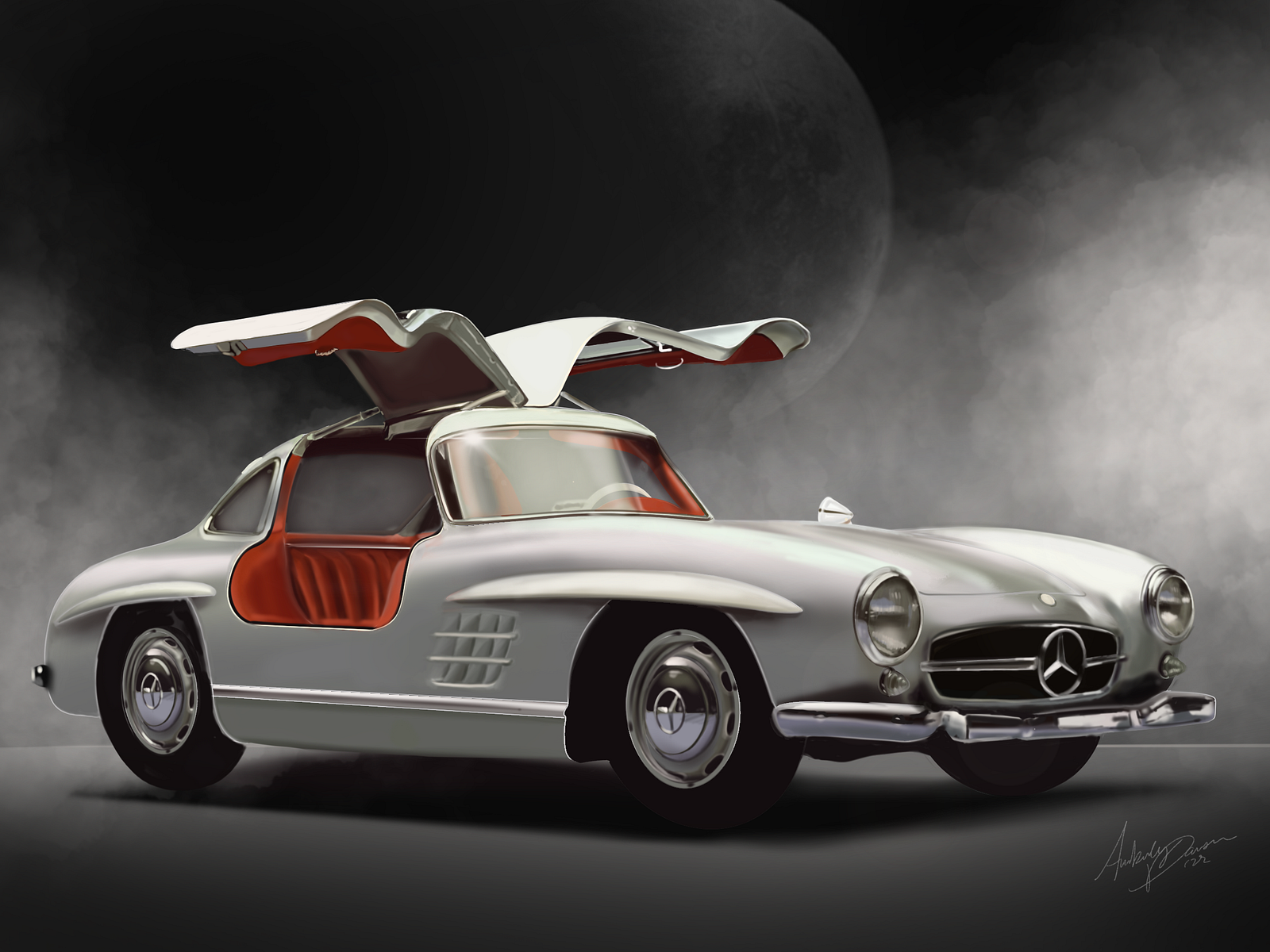 Illustrated 1954 Mercedes Gullwing by Amberly Dawson on Dribbble