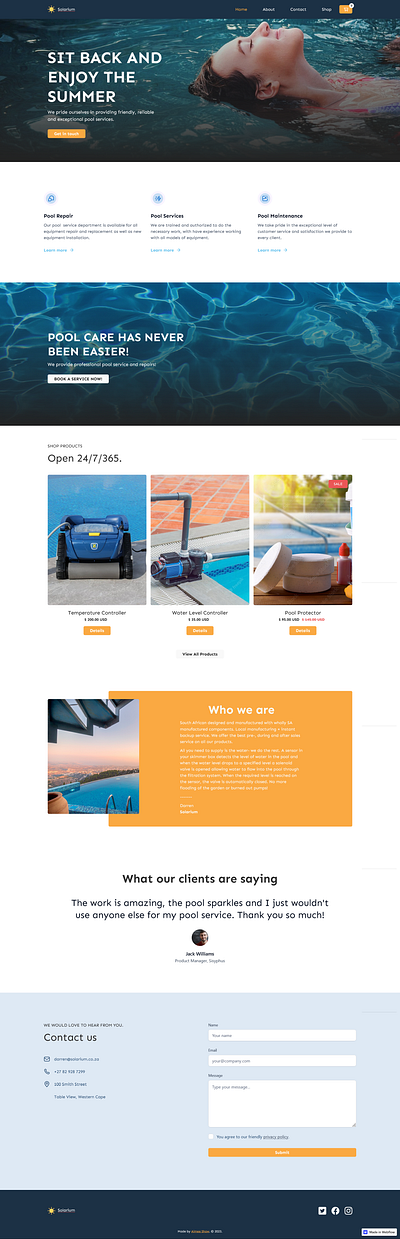 Solarium Pools design landing page ui