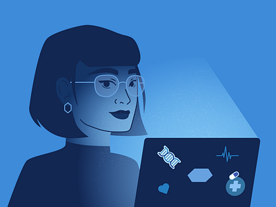 DINA / digital navigator blue dark digital haircut illustration light lipstick portrait stickers woman