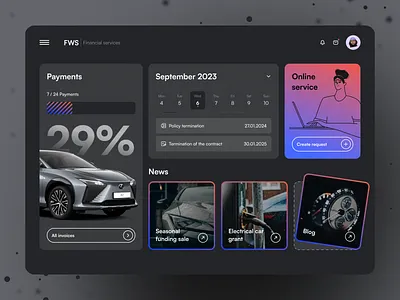 Financial services dashboard accessibility analytic calendar cards clean clean ui concept concept design easy to use financial fintech illustration leasing management product design progress bar ui ux