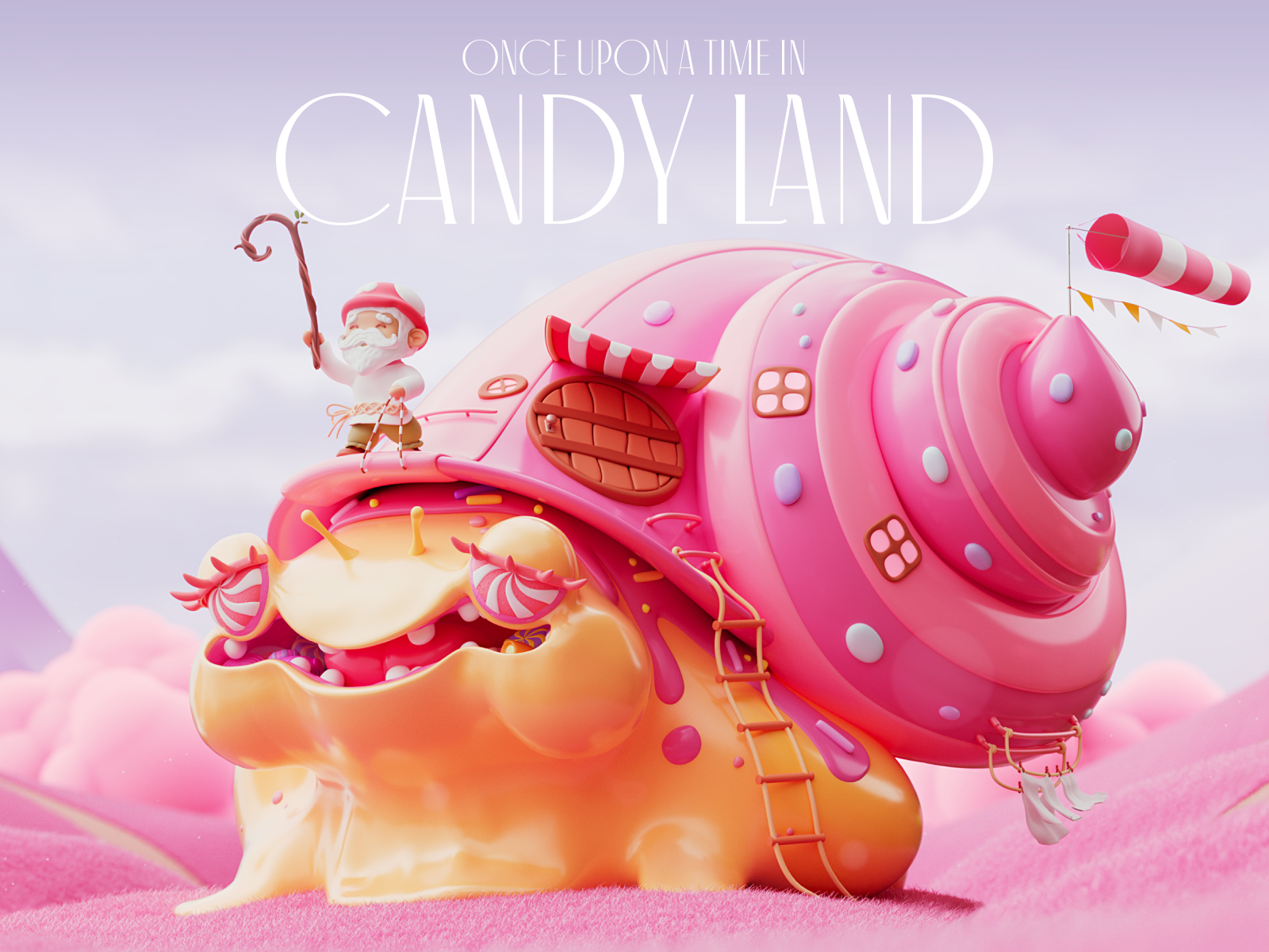 Candyland Story 3d animation blender bossfight candies candyland character dwarf houdini illustration pink redshift snail vogel