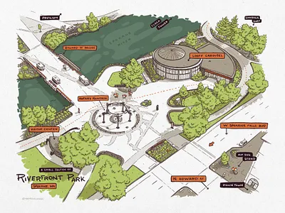 Riverfront Park Part 2 city design downtown food truck fountain illustration maps park riverfront spokane trees urban sketch washington