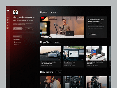 Youtube Channel - Experimental Product Design archive content creators dark ui dashboard design freelancer gradiant overview platform product product design red service service design thumbnail ui ux ux design video youtube