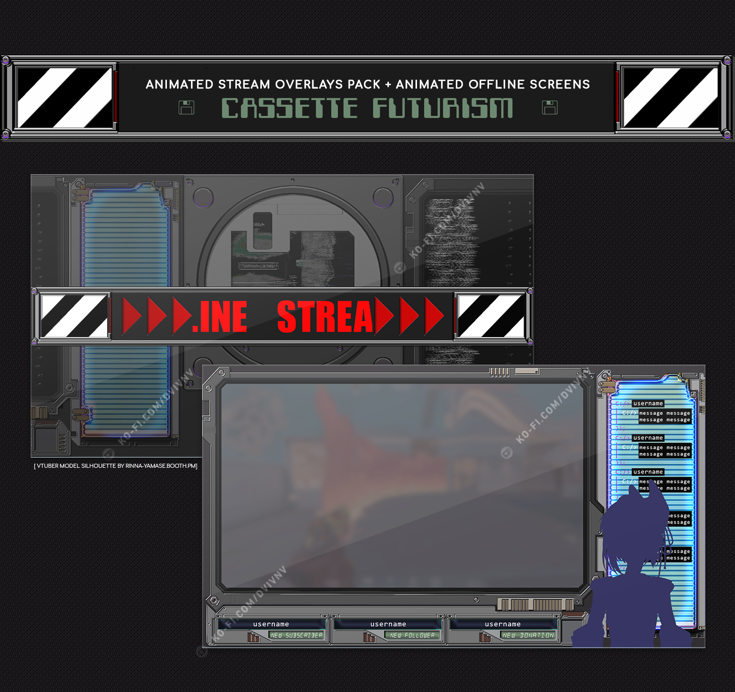 "CASSETTE FUTURISM" Animated Twitch Overlays design pc 98 retro games stream stream graphics stream overlay twitch twitch design twitch graphics