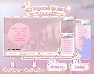 3D Pastel Bunny Stream Graphics Pack illustrator 3d stream stream graphics stream overlay twitch twitch design twitch graphics