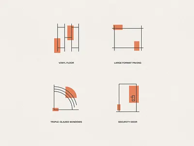 Housing icons door floor geometric house icons lines minimal orange