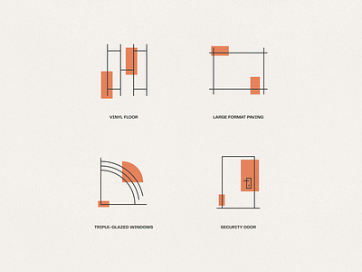 Housing icons door floor geometric house icons lines minimal orange