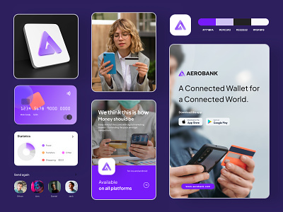 Aerobank - Branding bank bank logo banking platform behance branding company graphic design logo minimal purple wallet