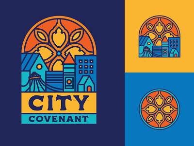 City Covenant Spokane brand branding christian church city cityscape graphic design line art linework logo logo family skyline stained glass vector