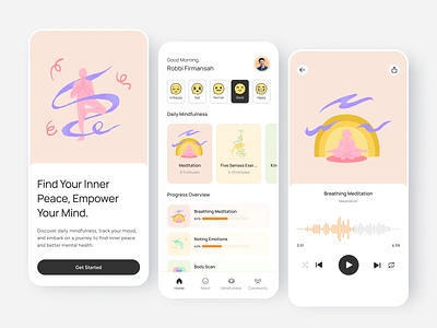 ElevateMind: Mental Health - Mobile App app dailyui design health meditate meditation mental mental health mental wealth mindful mindfulness mobile mobile app mobile app design mood tracker selfcare theraphy ui ux wellness