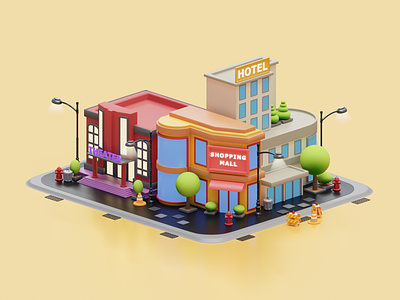3D Building Isometric 3d 3d icon 3d illustration 3d modelling architecture bakery blender building city exterior hotel illustration office theater town