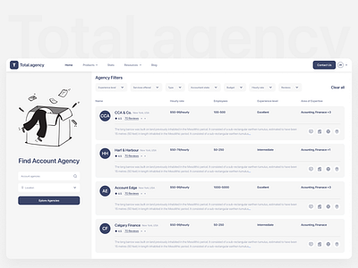 The Ultimate Account Agency Directory account agency chartered data design directory graphic design listing minimal notion smooth ui userexperience userinterface ux webapp website yellowpages