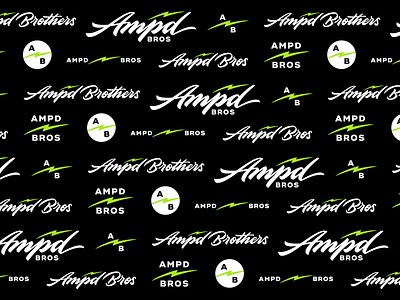 Ampd Bros Logo Suite Pattern bolt branding calligraphy cursive electric bike electricity illustration lettering lightening bolt logo logo design matt vergotis monogram script writing verg