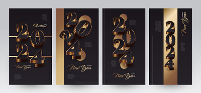 Elegant Black and Gold 2024 Poster Design 2024 3d black card design elegant flyer gold golden graphic design happy new year poster realistic