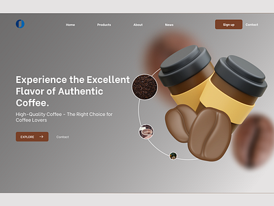 Hero Section Landing page Cofffee 3d graphic design ui