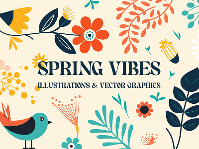 "Spring Vibes" Vector Graphics & Illustrations branding design elements geometric graphic design graphics illustration logo objects poster spring ui vibes