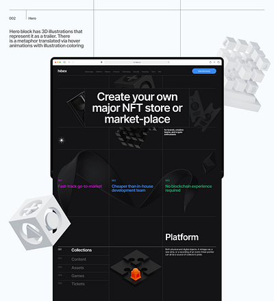 Hibex - Hero section 3d hero landing page nft ui web design web3