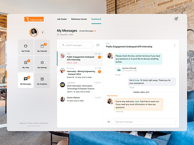 Job Search Website - My Messages app business clean clean app communication dashboard design graphics interface job search marketing messages mobileversion product design responsive schedule ui user interface ux website design