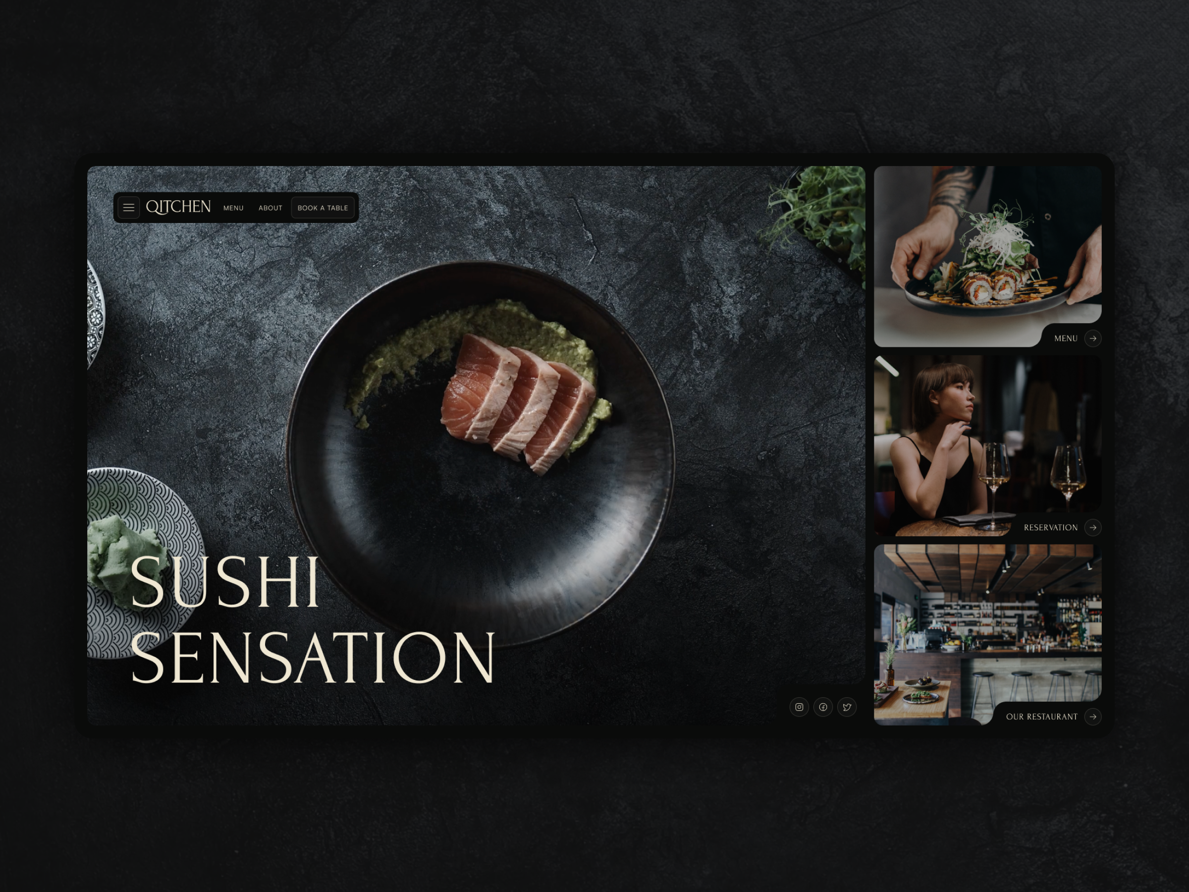 Qitchen - Restraurant Framer Template bar blog cafe coffee shop dark dining elegant food framer menu restaurant template ui ux webdesign website