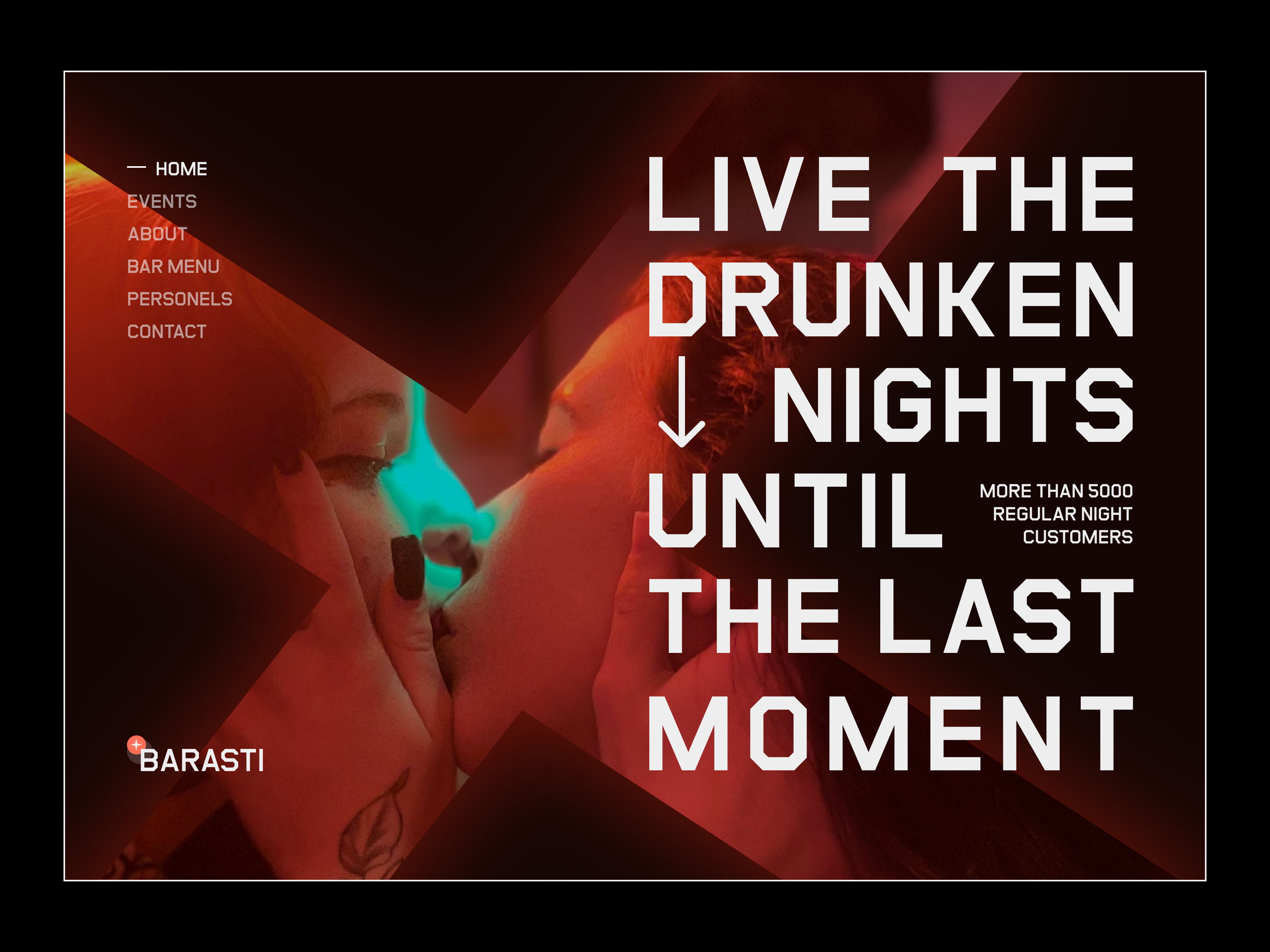 Barasti Disco Website big title cool creative website dark disco echo design event hero hero section landing landing page layout live night red typhography unique web design website x